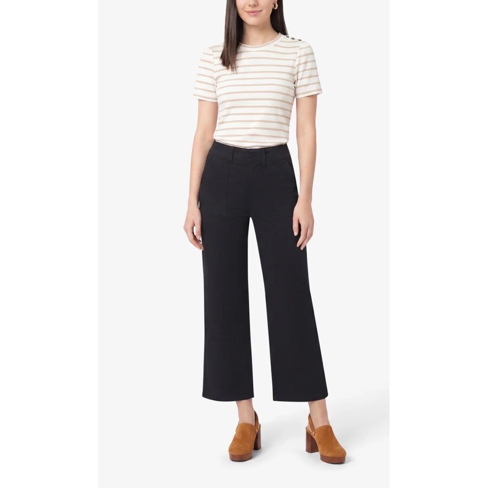 Draper James Wide‎ Leg Crop Jeans Sz 10 Belle Meade Black High Rise Patch Pocket